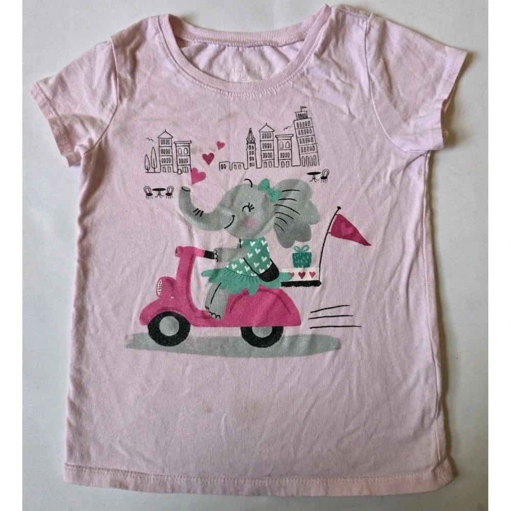 The Children's Place Pink T-Shirt with Skateboard Elephant Print‎ for Girls – 4T